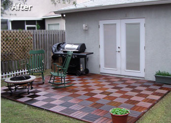Now finished, the patio has a professional appearance with Edge-Perfect Edging and our snap together patio tiles.